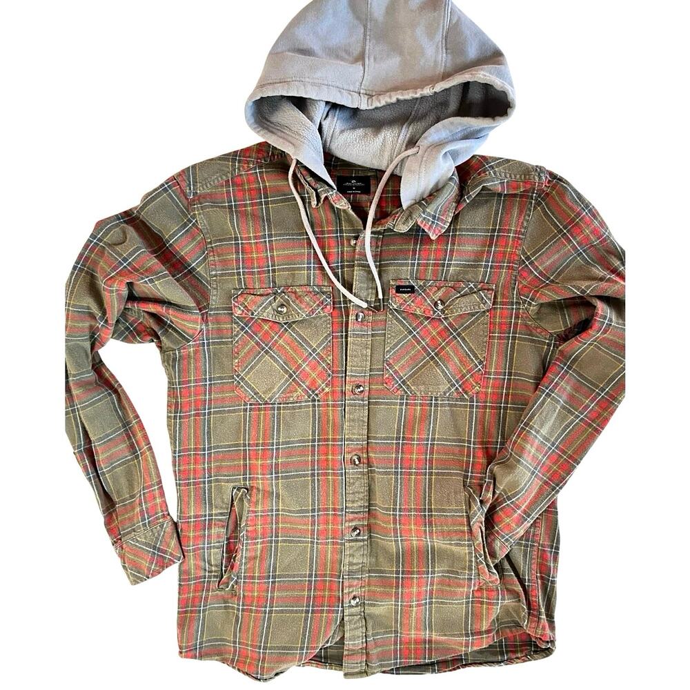 RIP CURL Shacket | Ranchero Hoodie | M | Orange Green Plaid Flannel Shirt Jacket